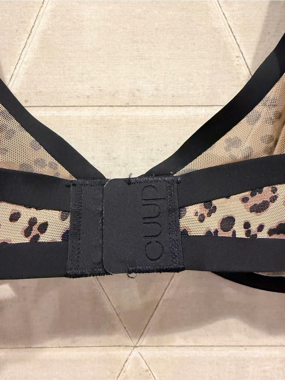 CUUP The Plunge bra is crafted from a sheer animal print mesh 36E